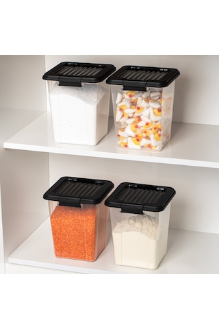 Porsima 4371 4 Lü Mega Boy Hava Geçirmez Deterjan Saklama Kabı Erzak Saklama Kabı Seti Gri 5 Lt Şeffaf