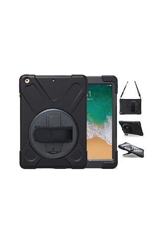 Apple Uyumlu iPad 5. 6. Nesil 2017 2018 9.7" Inc Kılıfı Kalemlikli Defender Askılı Tank Zırh Silikon Kılıf Kılıf