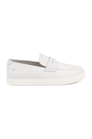 Libero L5876 Bembeyaz Hakiki Deri Ultra Hafif Eva Tabanlı Erkek Loafer Slip-on Ayakkabı Beyaz