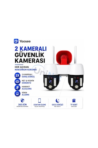 Uninet 8mp Çift Kameralı Döner Başlıklı Wifi Yönü Elle Ayarlanabilir Güvenlik Kamerası 10x Dijital Zoom Pır Insan Algılama Ve Siren