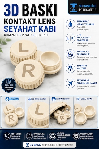 3d Baskı Kontakt Lens Saklama Ve Seyahat Kabı L/r Vidalı Kapak