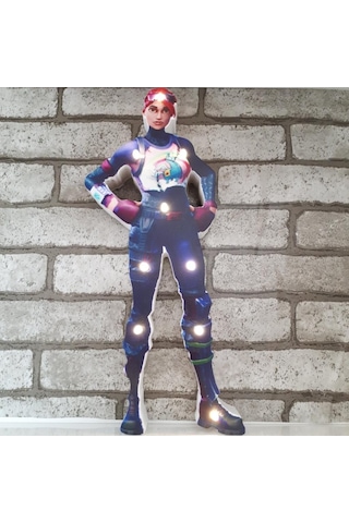 Led Fortnite Brite Bomber Karakteri Led Işıklı Pano Biblo Ahşap Masa Dekor Mavi