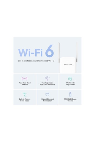 Mercusys Me60x, Ax1500 Çift Bantlı Wi-fi 6 Menzil Genişletici, 1 Gigabit Bağlantı Noktası Ve 2 Haric Sku: Smg8690010063366