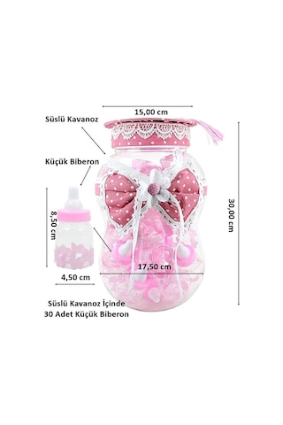 Süslü Büyük Kavanoz ve Biberon Seti. 30 Adet. Pembe