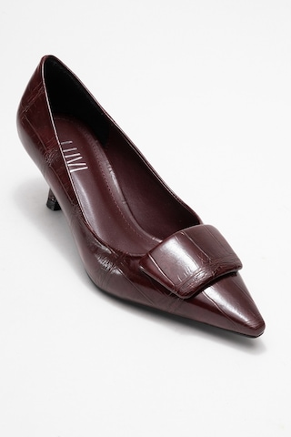 Luvishoes Luvi Shoes Marcıa Bordo Baskı Tokalı Kadın Topuklu Ayakkabı Bordo