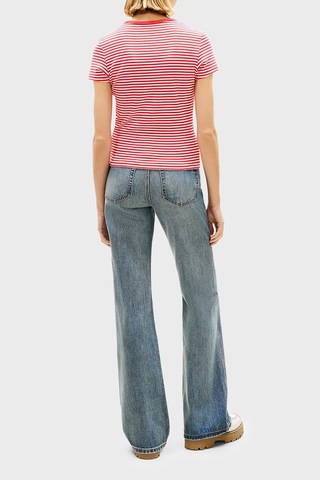 Tommy Jeans Pamuklu Çizgili Slim Fit Bisiklet Yaka T Shirt Bayan T Shirt Dw0dw17383 0ey Kırmızı-beyaz