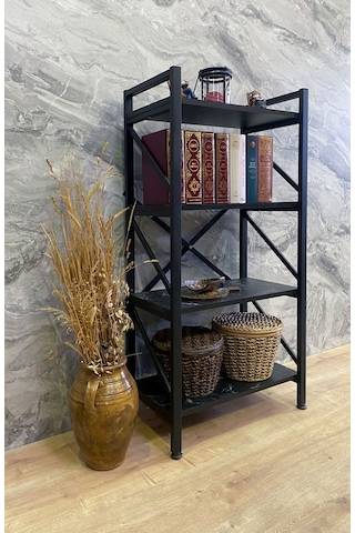 Demo Tanraf Mira Lüx Black 4 Raflı Kitaplık Dekoratif Raf 120X60 Cm. E
