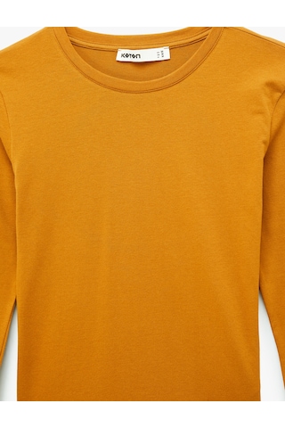 Koton Slim Fit Pamuklu Uzun Kollu Bisiklet Yaka Tişört Deve Tüyü 6sak50269ek Taba