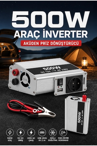 Bay 500w 12v Akü İnverteri 220v Ac Çıkışlı Usb Portlu Fanlı Güç Dönüştürücü Araç Karavan Kullanımı Na