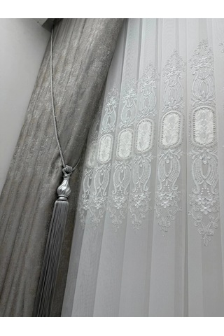 Nivemeshome 2533-2 İris Gümüş 1/3 Pileli Tül Perde Apm Gümüş
