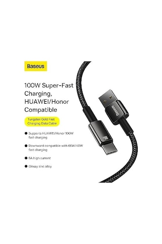 Tungsten Gold Hızlı Şarj Kablosu Usb To Type-c 100w, 1m, Siyah
