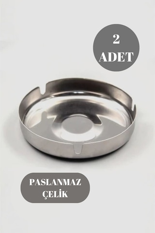 Rotanev 2 Adet Paslanmaz Çelik Parlak İnce Açık Yuvarlak Model Küllük Dekoratif Kül Tablası 10 CM Küllük
