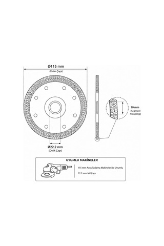 Bora 1 Adet 115 Mm X 22,2 Mm Elmas Testere Diski Granit Mermer Beton Kesim Disk