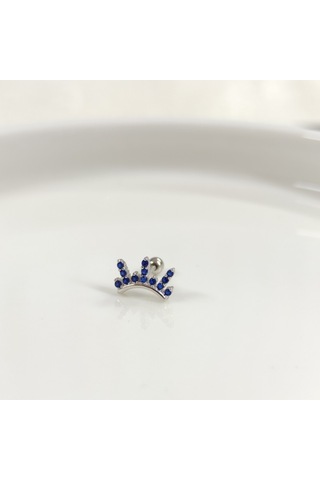 Laci Taşlı Taç Gümüş Tragus Pıercıng - Rodyum Beyaz Beyaz