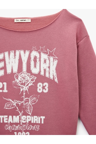 Koton Rahat Kalıp Şardonlu Uzun Kollu Geniş Yuvarlak Yaka Baskılı Sweatshirt Pembe 6wal10668ık Gülkurusu