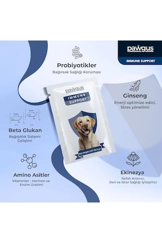 Pawgus Veteriner Serisi Köpekler Için Immune Bağışıklık Kuvvetlendirici Günlük Vitamin Desteği 30 x 2 G