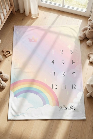 Bebek Anı Battaniyesi 100x150 Cm - Little Rainbow White