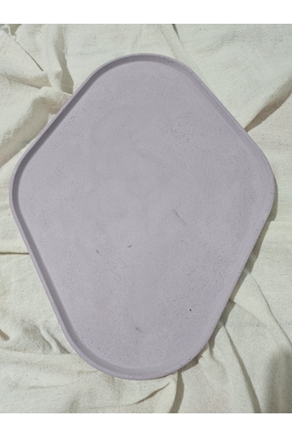 Taş Tozu El Yapımı Nişanlık Sunumluk Ve Mumluk Oval Dörtgen Tepsi Şık Dekoratif Tasarım 30x23 Cm - Mor Mor
