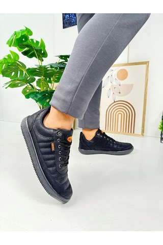 Günlük Erkek Sneaker Bağcıklı Dikişli Hafif Rahat Yürüyüş Spor Ayakkabı 013c Siyah