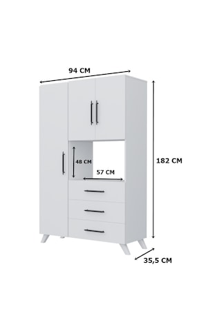 AE-2074 Aras Beyaz Çok Amaçlı Mutfak Dolabı&Banyo Dolabı,Kiler, 3 Kapaklı, 3 Çekmeceli, Fırın bölme Beyaz