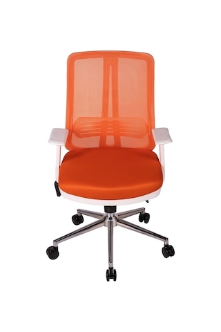 Ofisbazaar Up Beyaz Fileli Çalışma Koltuğu Ergonomik Şef Ve Toplantı Koltuğu Turuncu Turuncu