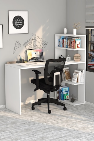Moonlife Çınar Raflı Kitaplıklı Çalışma Masası Beyaz