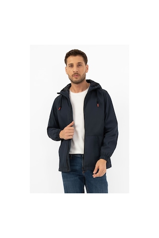 Erkek Lacivert İçi Astarlı Kanguru Cepli Su Ve Rüzgar Geçirmez Kapüşonlu Cepli Yağmurluk Lacivert
