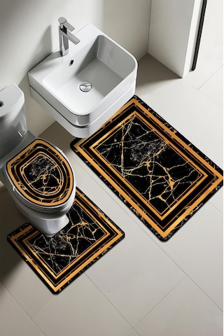 Modern Desenli Dijital Baskı 3 Lü Banyo Paspas Takımı Yıkanabilir Kaymaz Tabanlı Klozet Takımı Klz0058 Renkli