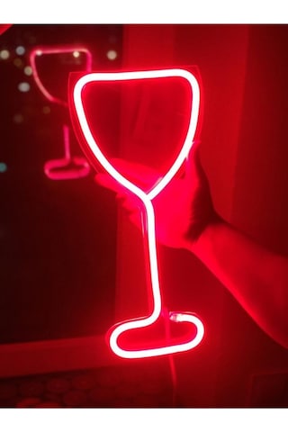 Kırmızı Proje Neon Led Aydınlatma Kadeh Gece Lambası Renkli