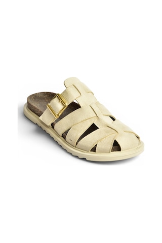 Fox Shoes Y596549502 Bej Süet Tokalı Önü Kapalı Kadın Terlik