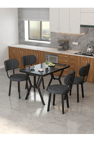 Azra 70x110cm Bendir Mutfak Masası, Mutfak Masası Takımı, Yemek Masası, 4 Antrasit Sandalye Antrasit