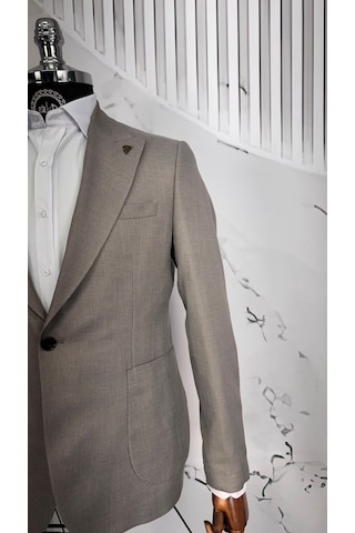 Dupont Classics Dupont Erkek Slim Fit 6 Drop Sivri Yaka Torba Cep Çift Yırtmaç Takım Elbise Ekru