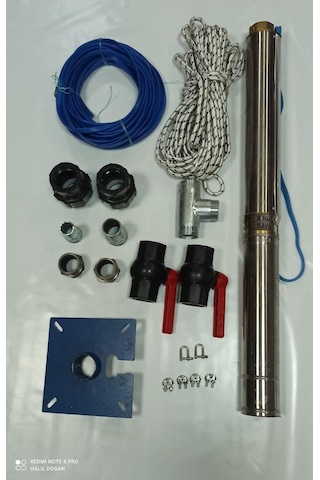 4sd4/10 1 Hp Alarko Trifaze 50 Mt Yassı Kablolu 100 Mt Halatlı Çift Vanalı Akıtma Başlıklı Takım Dalgıç Pompa