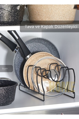 Jet's Home Tava Kapak Düzenleyici Paslanmaz 5 Bölmeli Tabaklık Siyah Siyah