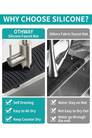 Yaleker Siyah Silikon Lavabo Su Dışarı Akma Engel Matı - Lavabo Ve Mutfak Tezgahını Kuru Tutar, Su Toplayıcı Ve Akıtıcı Özellikli Siyah