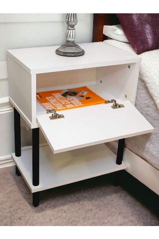 Yüksek Kalite Komodin Başucu Yan Sehpa Düşer Kapaklı Koltuk Sehpası Çok Amaçlı Ayaklı Raf Beyaz