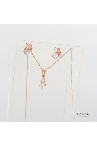 2 Taşlı Kolye&küpe Set - Altın Altın