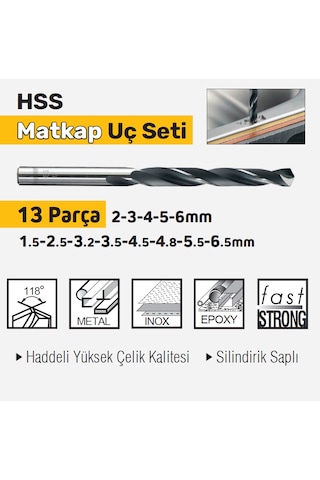 Sgs1417 Hss Matkap Uç Seti 13 Parça - Metal, İnox, Alüminuyum Matkap Ucu