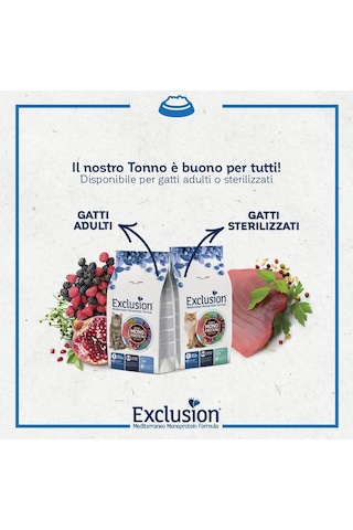 Exclusion Mediterraneo Monoprotein Düşük Tahıllı Ton Balıklı Ve Narlı Kısırlaştırılmış Kedi Maması 12 KG