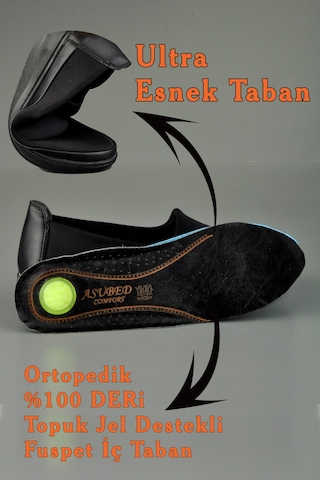 Topuk Dikeni İçin Özel Jel Tabanlı Ortopedik Taraklı Ayak Streçli Kadın Ayakkabı Siyah