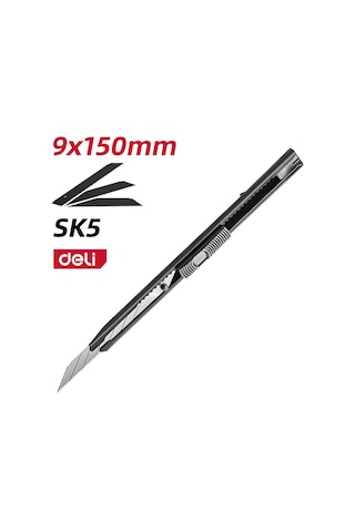 Delı Profesyonel Metal Gövdeli Kırılabilir Maket Bıçağı 9mm Sk5 Sarı Kendinden Kilitli