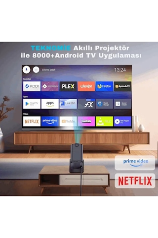 Android Wifi Taşınabilir Projektör 4k Ultra Hd, Bluetooth 5.0, Hoparlör, Akıllı Mini Projeksiyon