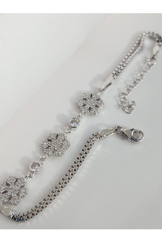 Keskin Gümüş Baget Üçlü Kar Tanesi Tasarım Kadın Bileklik Doğum Günü Hed