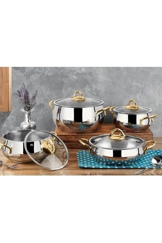 Remetta Serena Gold Çeyiz Seti Takımı 18 Prç Tencere Tava Gri