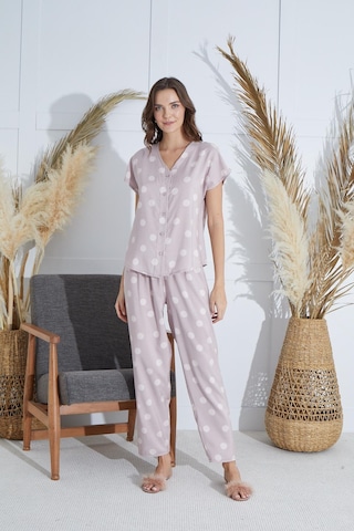 Sevim Kadın Kısa Kol Önden Düğmeli Pudra Pijama Takım C1t2n951 001