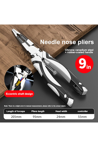 Vkemall Elektrikçi İçin Çok Fonksiyonlu Pançolar - Uçlu/kesici/teli Açan, 6"/8"/9" Boyutları, Kaymazsız Kollü, Krom Vanadyum Çeliği Tüm Saçlar