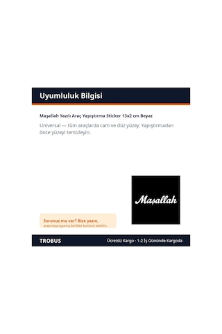 Trobus Maşallah Yazılı Araç Yapıştırma Sticker 13x2 Cm Beyaz