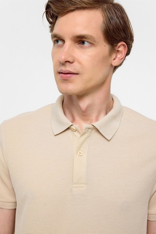 Süvari Bej Regular Armürlü Polo Yaka Tişört-38358 Bej