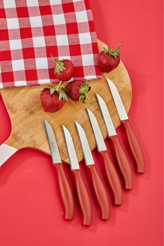 Cooker 12 Li Lüx Paslanmaz Çelik Sebze Ve Meyve Bıçağı Kırmızı