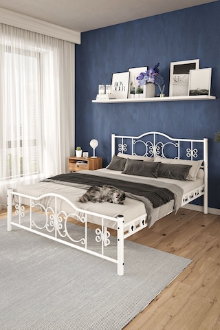 Argimo Pero Çift Kişilik Ferforje Metal Beyaz Karyola 180x200